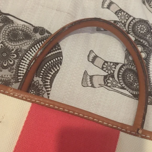 Michael Kors Hamilton Mono Red Stripe Canvas Leather Tote Large Lock Chain - Picture 7 of 10